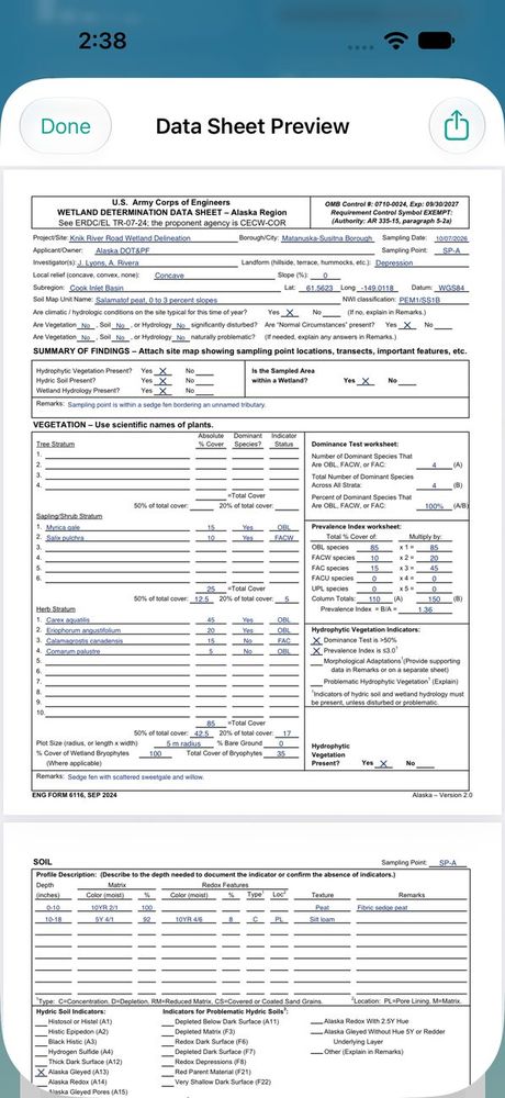 Data Sheet Preview showing the filled ENG Form 6116, page 1.